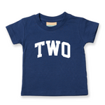 Load image into Gallery viewer, Two 1st Birthday Kids Varsity Arc Text T-shirt