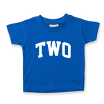 Load image into Gallery viewer, Two 1st Birthday Kids Varsity Arc Text T-shirt