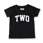 Load image into Gallery viewer, Two 1st Birthday Kids Varsity Arc Text T-shirt