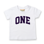 Load image into Gallery viewer, One 1st Birthday Kids Varsity Arc Text T-shirt