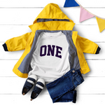Load image into Gallery viewer, One 1st Birthday Kids Varsity Arc Text T-shirt
