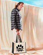 Load image into Gallery viewer, Personalised Dog Paw Name Jute Storage Toy Treats Travel Tote Bag