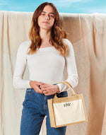 Load image into Gallery viewer, Personalised Initial Monogram Cotton Pocket Small Jute Tote Bag DES2