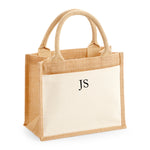 Load image into Gallery viewer, Personalised Initial Monogram Cotton Pocket Small Jute Tote Bag DES2