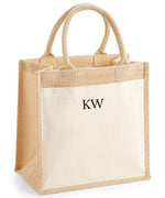 Load image into Gallery viewer, Personalised Initial Small Monogram Cotton Pocket Jute Tote Bag