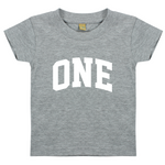 Load image into Gallery viewer, One 1st Birthday Kids Varsity Arc Text T-shirt