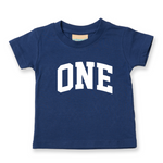 Load image into Gallery viewer, One 1st Birthday Kids Varsity Arc Text T-shirt