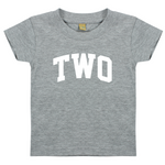 Load image into Gallery viewer, Two 1st Birthday Kids Varsity Arc Text T-shirt