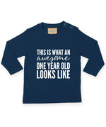 Load image into Gallery viewer, This Is What An Awesome One Year Old Looks Like 1st Birthday LONG SLEEVE Kids T-Shirt