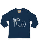 Load image into Gallery viewer, Hello Two 2nd Birthday LONG SLEEVE Kids T-Shirt