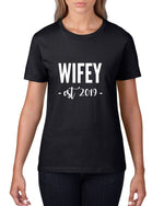 Load image into Gallery viewer, Hubby Wifey Est Custom Year Couples T-Shirt