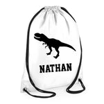 Load image into Gallery viewer, Personalised Name Drawstring Dinosaur Bag School Club PE Custom Name Childrens Bag Kids Backpack Trex Bag Name - Red Leader Clothing