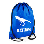 Load image into Gallery viewer, Personalised Name Drawstring Dinosaur Bag School Club PE Custom Name Childrens Bag Kids Backpack Trex Bag Name - Red Leader Clothing