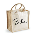 Load image into Gallery viewer, Besties Midi Jute Shopping Tote Bag Shopper Lunch - Red Leader Clothing