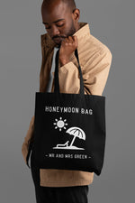 Load image into Gallery viewer, Personalised Honeymoon Mr Mrs Surname Tote Bag Cotton Bag Lightweight Shopping Newlywed Bride Groom Wedding Gift Wife Husband Wifey - Red Leader Clothing