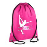 Load image into Gallery viewer, Personalised Name Drawstring Gymnast Gym Dance Bag SPLIT Design School Club PE Custom Name Childrens Bag Kids Backpack Bag Name Dance - Red Leader Clothing