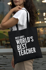 Load image into Gallery viewer, Personalised Name World's Best Teacher Lightweight Cotton Tote Bag - Red Leader Clothing