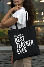 Load image into Gallery viewer, Personalised Name Best Teacher Ever Lightweight Cotton Tote Bag - Red Leader Clothing