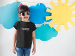 Load image into Gallery viewer, Three Kids Tshirt Birthday Gift Party Child Sibling Celebration Present T Shirt 3 Year Old Third Birthday Boy Girl Unisex I Am Three - Red Leader Clothing