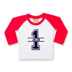 Load image into Gallery viewer, Personalised 1st Birthday Raglan T-Shirt – Kids Long Sleeve Baseball Top