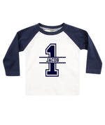 Load image into Gallery viewer, Personalised 1st Birthday Raglan T-Shirt – Kids Long Sleeve Baseball Top