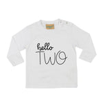 Load image into Gallery viewer, Hello Two 2nd Birthday LONG SLEEVE Kids T-Shirt