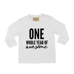 Load image into Gallery viewer, One Whole Year Of Awesome 1st Birthday Kids LONG SLEEVE T-shirt