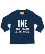 Load image into Gallery viewer, One Whole Year Of Awesome 1st Birthday Kids LONG SLEEVE T-shirt