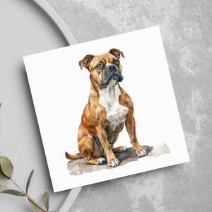 Staffie Staffordshire Bull Terrier Pet Lover Watercolour Style Greeting Card