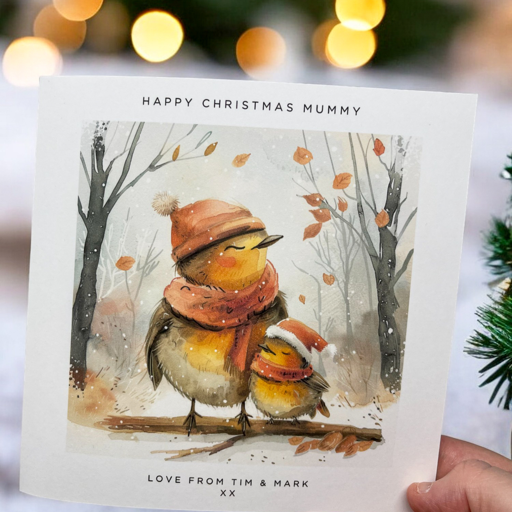 Personalised Robin Redbreast Mummy Christmas Card From Child Children