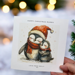 Load image into Gallery viewer, Personalised Penguin Mummy Christmas Card From Child Children
