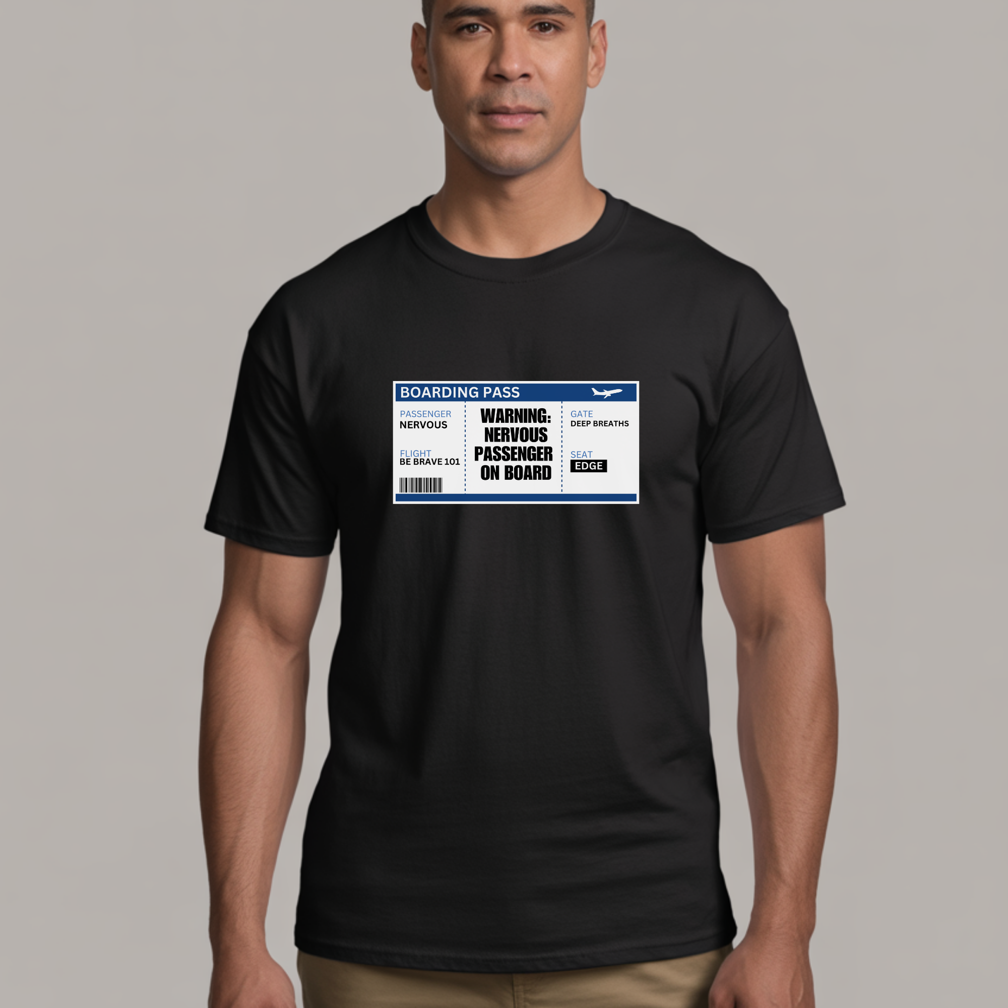 Nervous Flyer T-Shirt – Funny Aviation Boarding Pass Travel Top