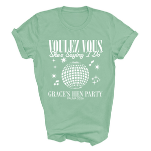 Personalised Hen Party Tshirts Disco Voulez Vous Saying I Do Bridal Party Shirts (Mint)