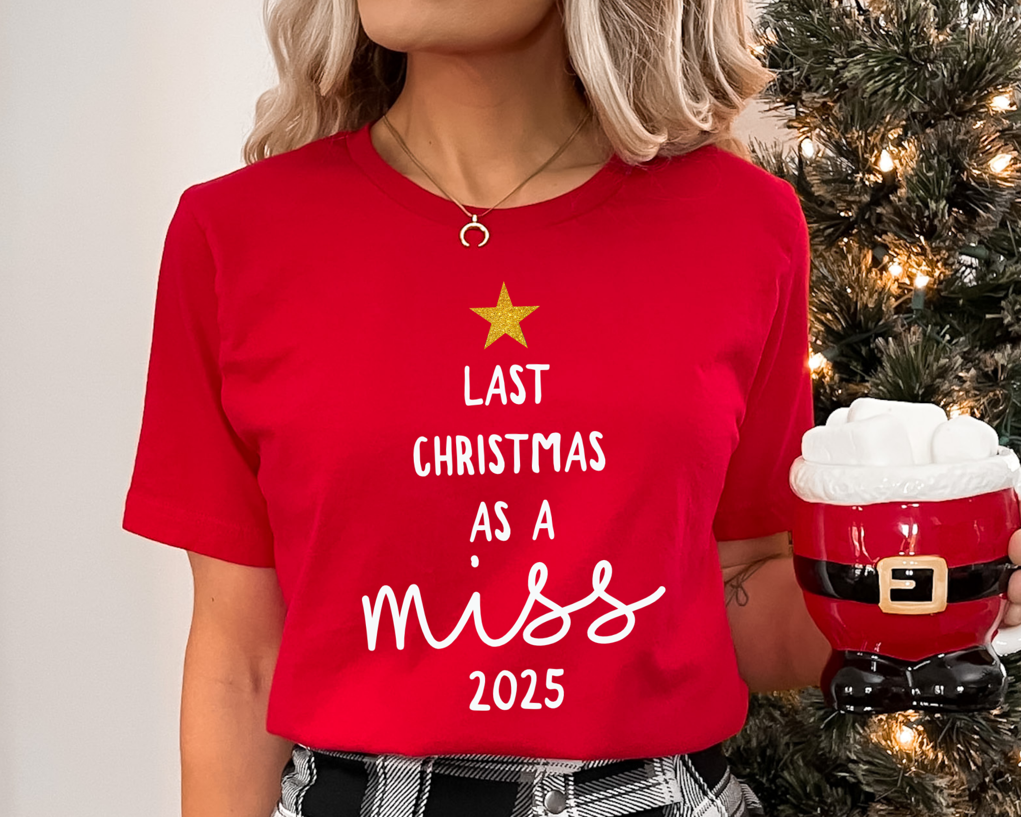 Last Christmas As A Miss T-Shirt Glitter Star and Choice of Year