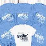 Load image into Gallery viewer, Gettin' Married Gettin' Rowdy Last Rodeo Personalised Hen Party T-Shirt Blue
