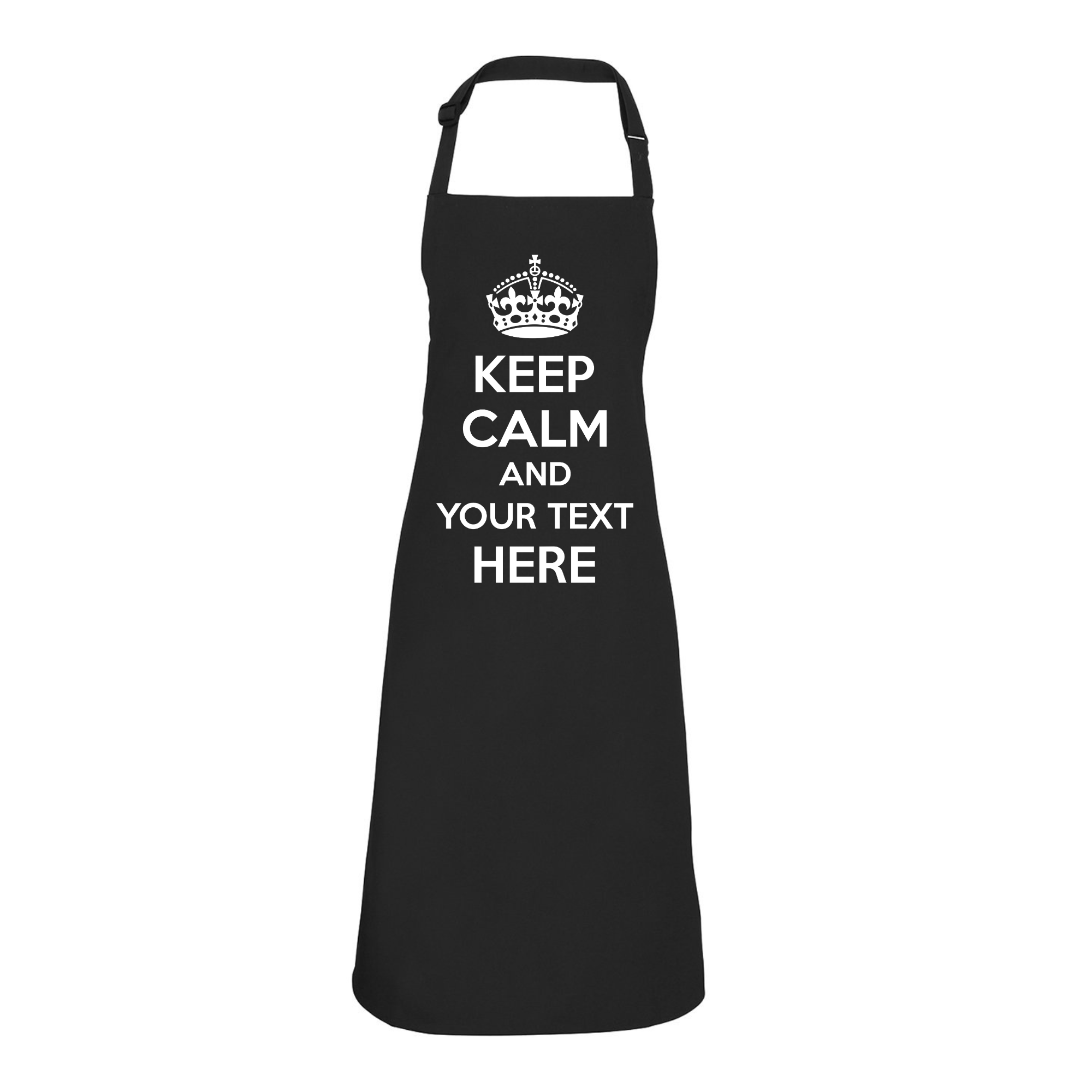 Personalised Keep Calm Bib Apron, Custom Text Apron