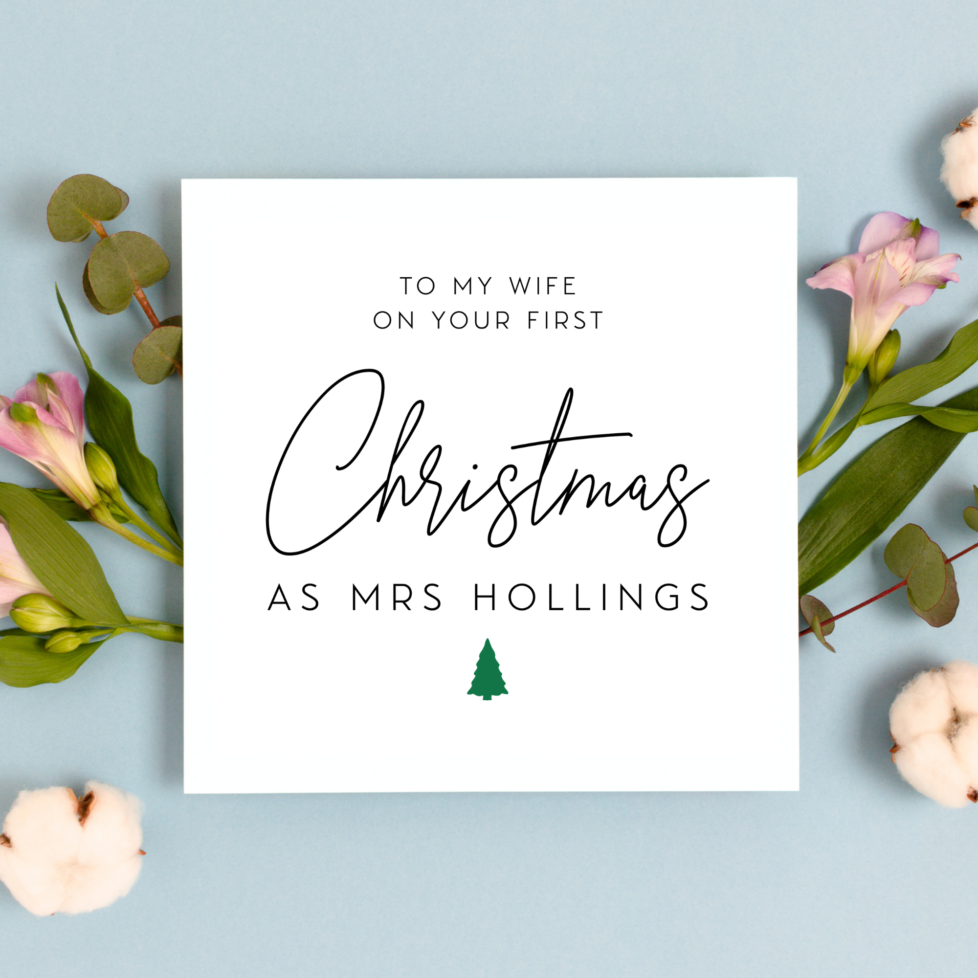 Wife First Christmas As Mrs Personalised New Surname Greeting Card