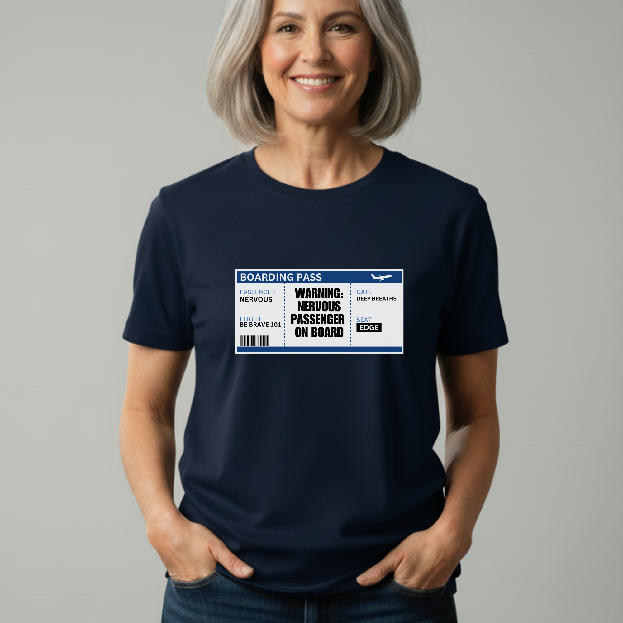 Nervous Flyer T-Shirt – Funny Aviation Boarding Pass Travel Top