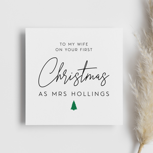 Wife First Christmas As Mrs Personalised New Surname Greeting Card