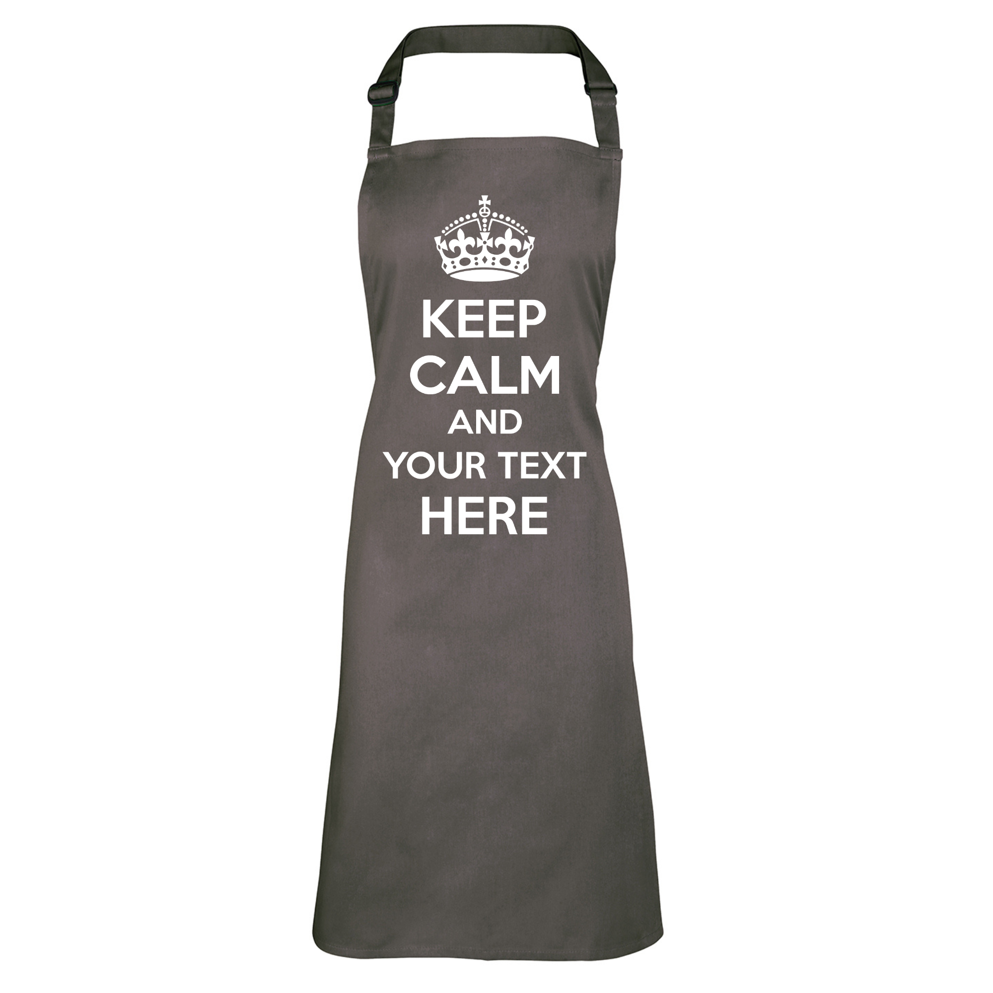 Personalised Keep Calm Bib Apron, Custom Text Apron