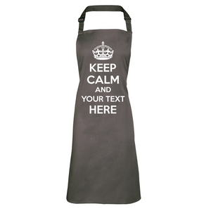 Personalised Keep Calm Bib Apron, Custom Text Apron