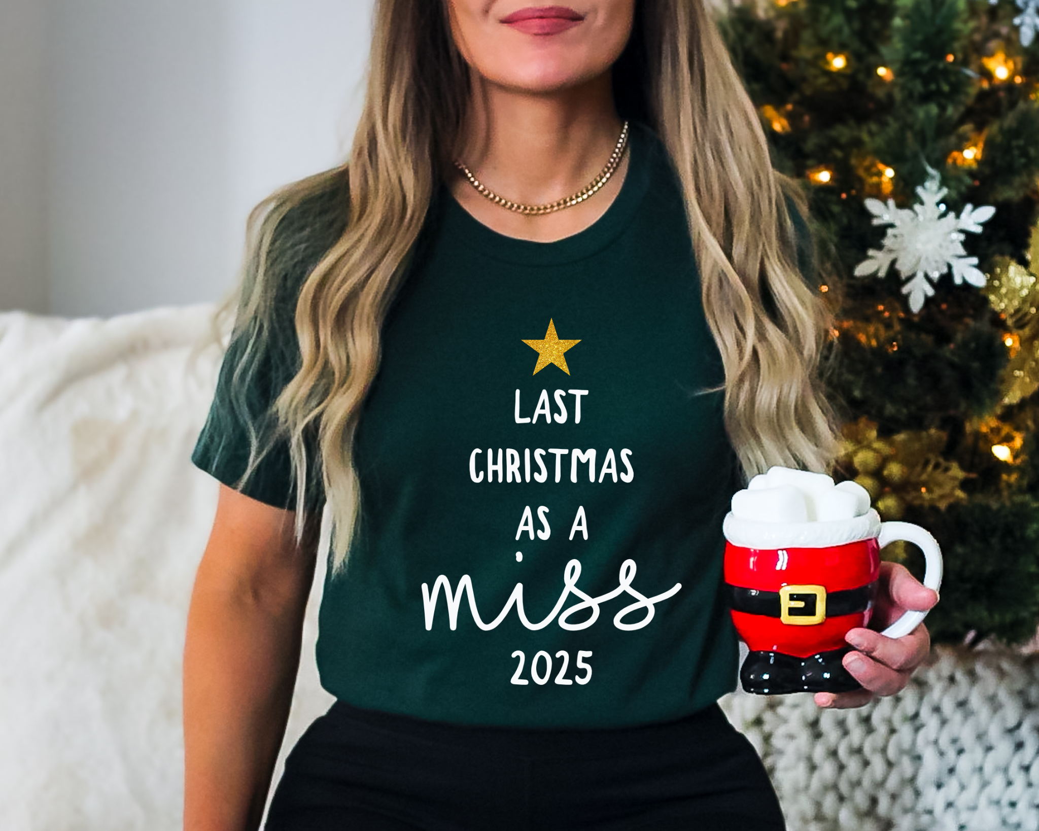 Last Christmas As A Miss T-Shirt Glitter Star and Choice of Year