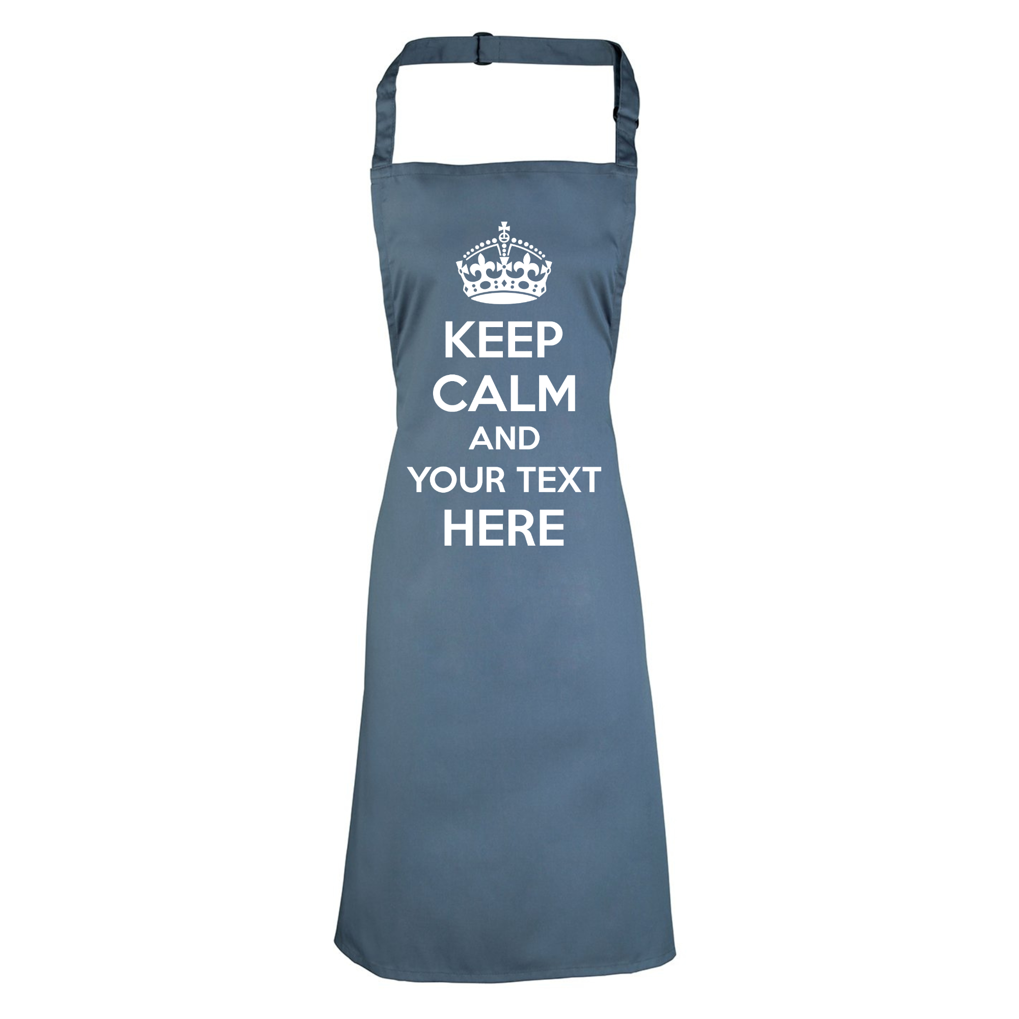 Personalised Keep Calm Bib Apron, Custom Text Apron