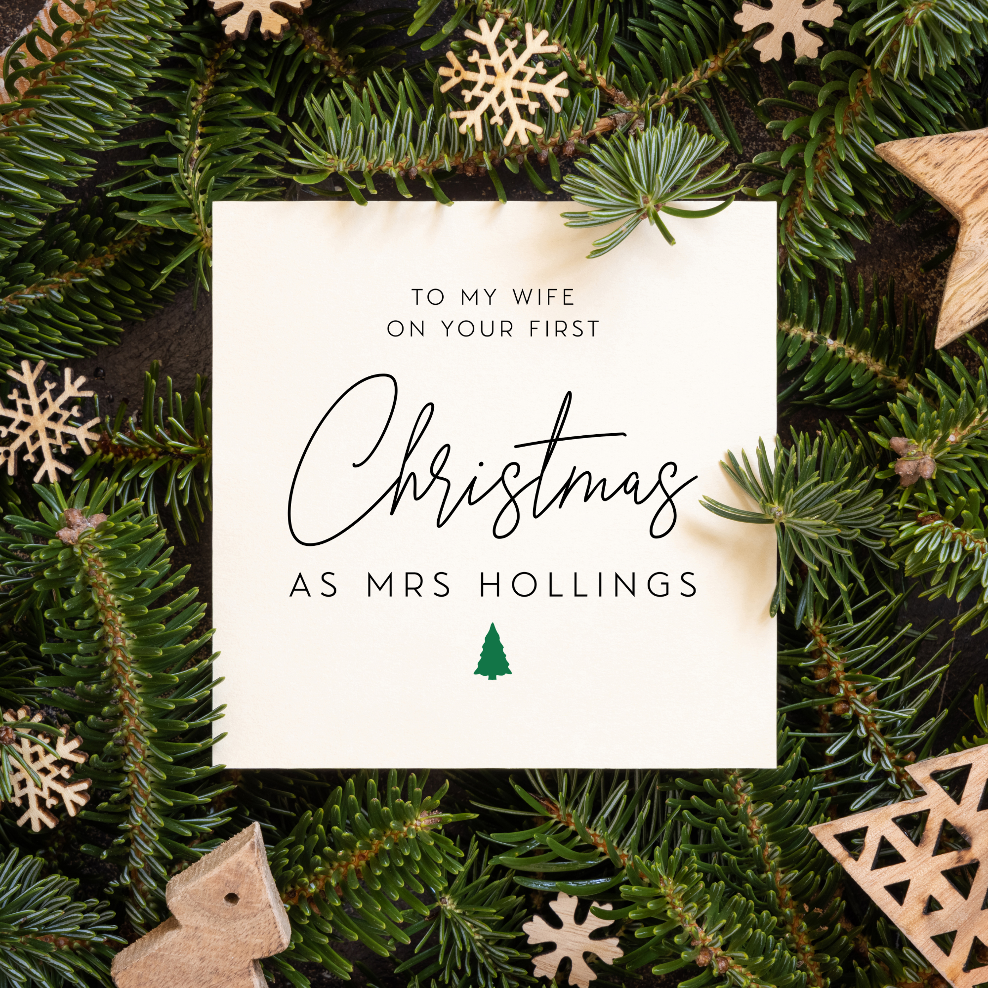 Wife First Christmas As Mrs Personalised New Surname Greeting Card