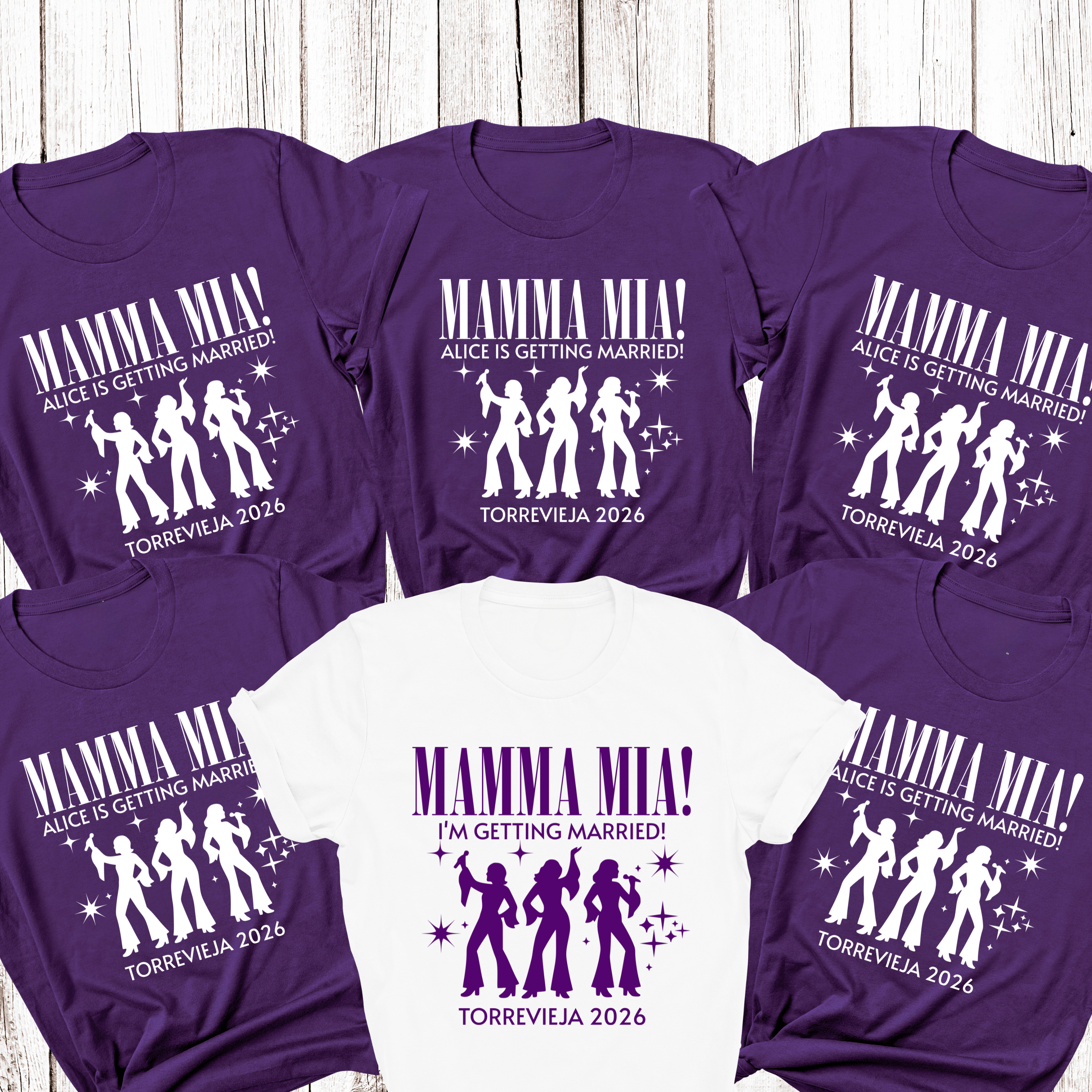 Personalised Hen Party Tshirts Mamma Mia Bridal Party Shirts (Purple)