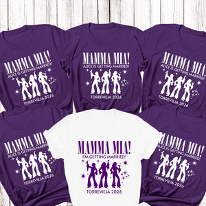 Personalised Hen Party Tshirts Mamma Mia Bridal Party Shirts (Purple)