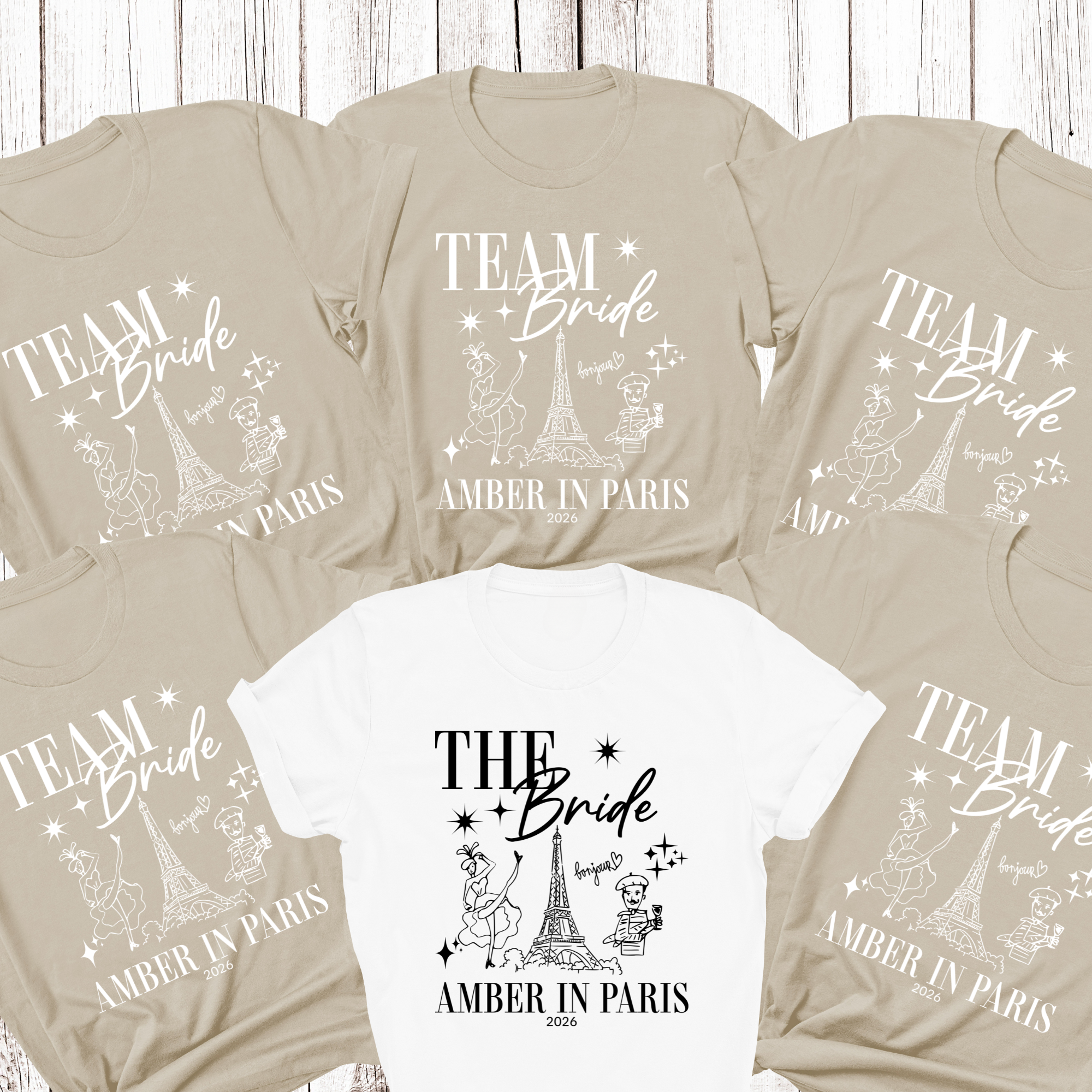 Personalised 'In Paris' Hen Party T-Shirts - Sand