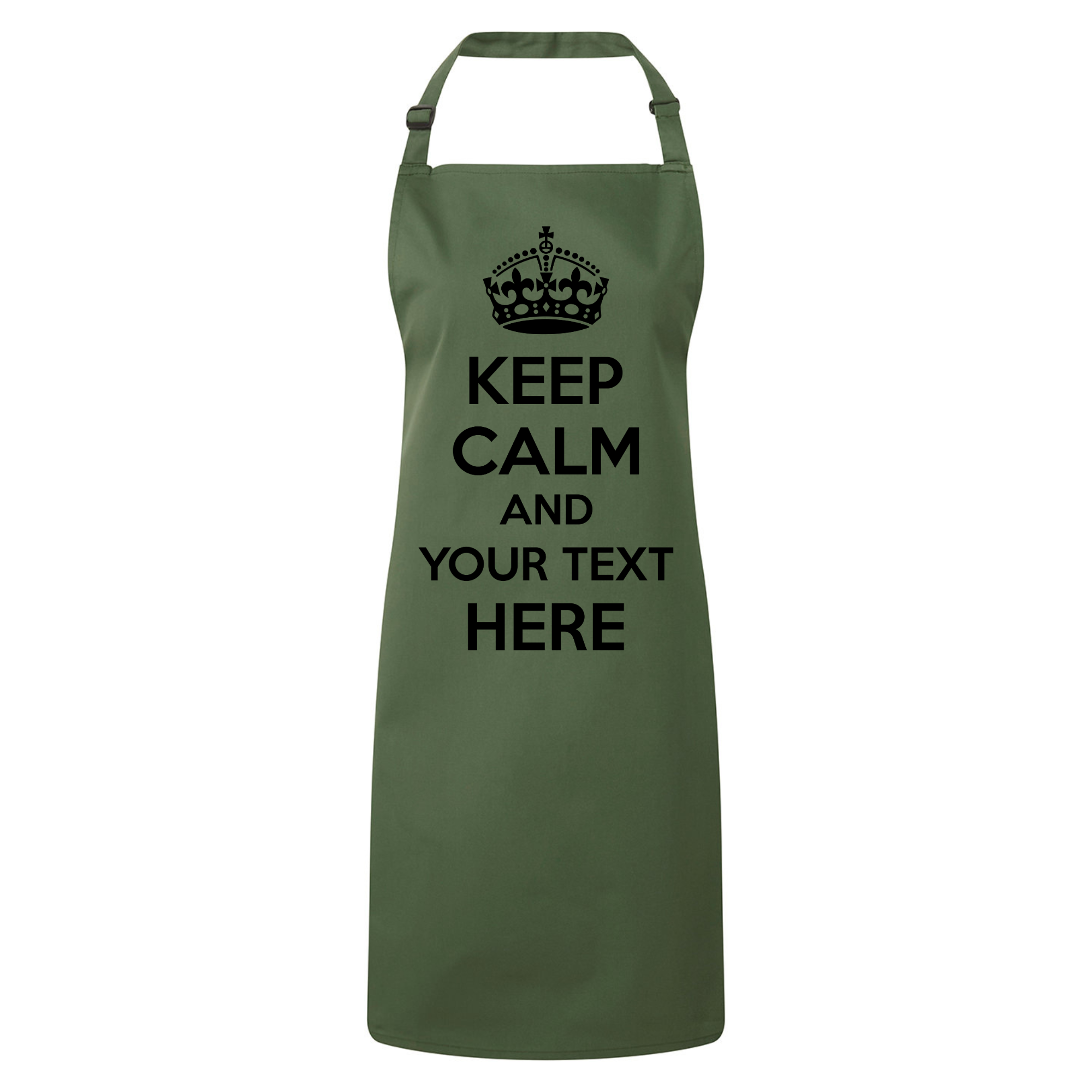 Personalised Keep Calm Bib Apron, Custom Text Apron