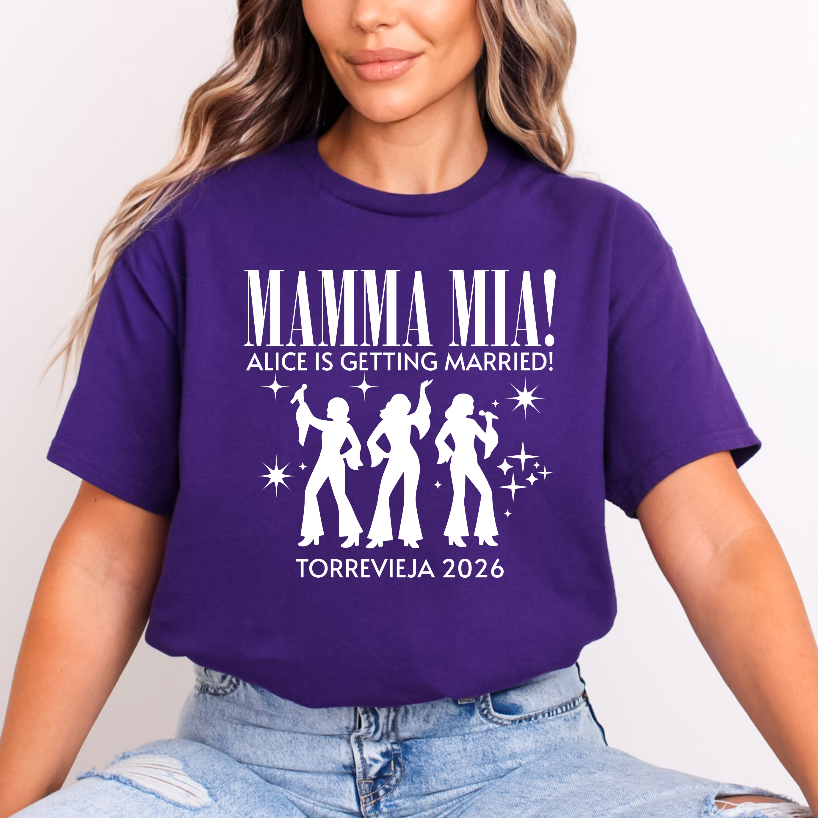 Personalised Hen Party Tshirts Mamma Mia Bridal Party Shirts (Purple)