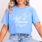 Load image into Gallery viewer, Just Married Personalised T-Shirts, Matching Newlywed Couple Honeymoon Tees
